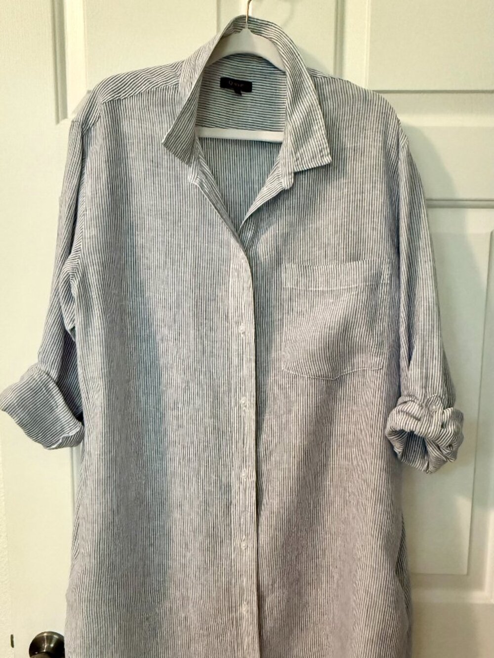 Quince 100% European Linen Shirt Dress - Blue Pinstripe - Size L - New